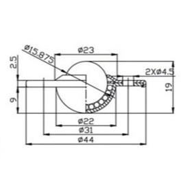 Kugelrolle, 15.875 mm, mit Befestigungsbohrungen und Flansch