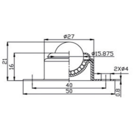 Kogelrol (kogelpot), 15.875 mm, met bevestigingsgaten en Nylon kogel