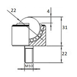 Ball Transfer Unit, 22.23 mm, with M10 threaded end