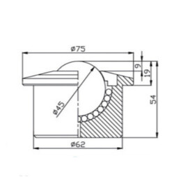 Kogelrol (kogelpot), 45 mm, met flens, voor zware belasting