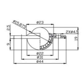 Kugelrolle, 15.875 mm, mit Befestigungsbohrungen, Flansch und Nylon Kugel