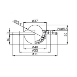 Kogelrol (kogelpot), 25.4 mm, met bevestigingsgaten, flens en Nylon kogel