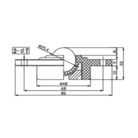 Kogelrol (kogelpot), 25.4 mm, met bevestigingsgaten, flens en Nylon kogel