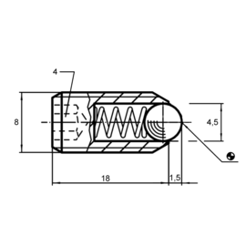 Ball roller, full thread, stainless steel, with spring, M8