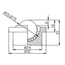 Kugelrolle, 15.875 mm, mit Flansch, komplett aus Kunststoff